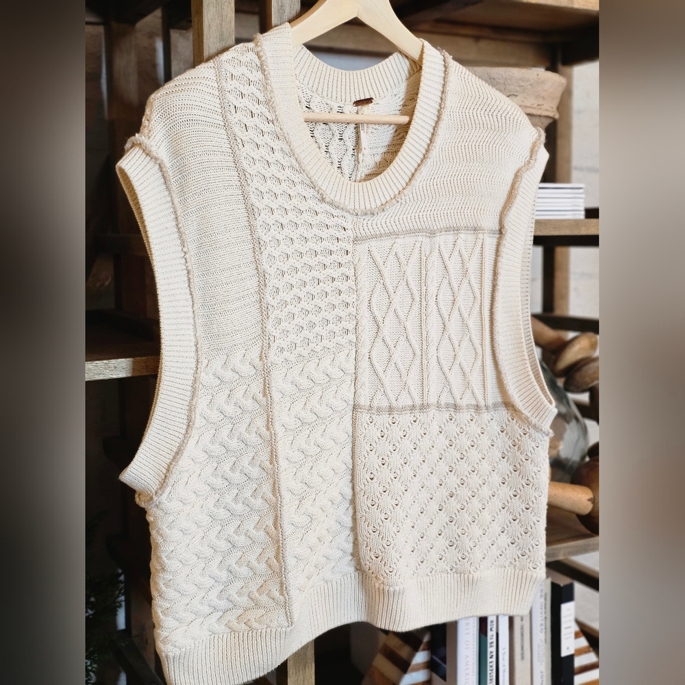 Free People Take The Plunge Sweater Vest Ivory XL Western Oversized